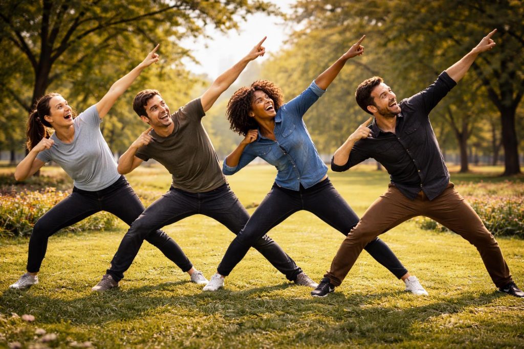 Dynamic lightning bolt poses in the park (Copy)