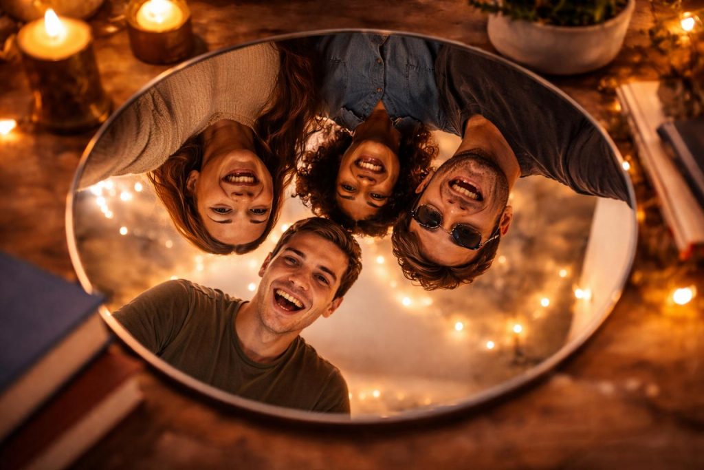 Four friends reflecting joyfully together (Copy)