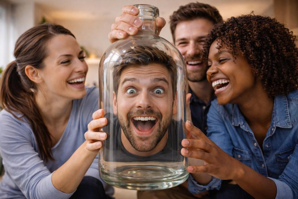 Friends having fun with a bottle (Copy)