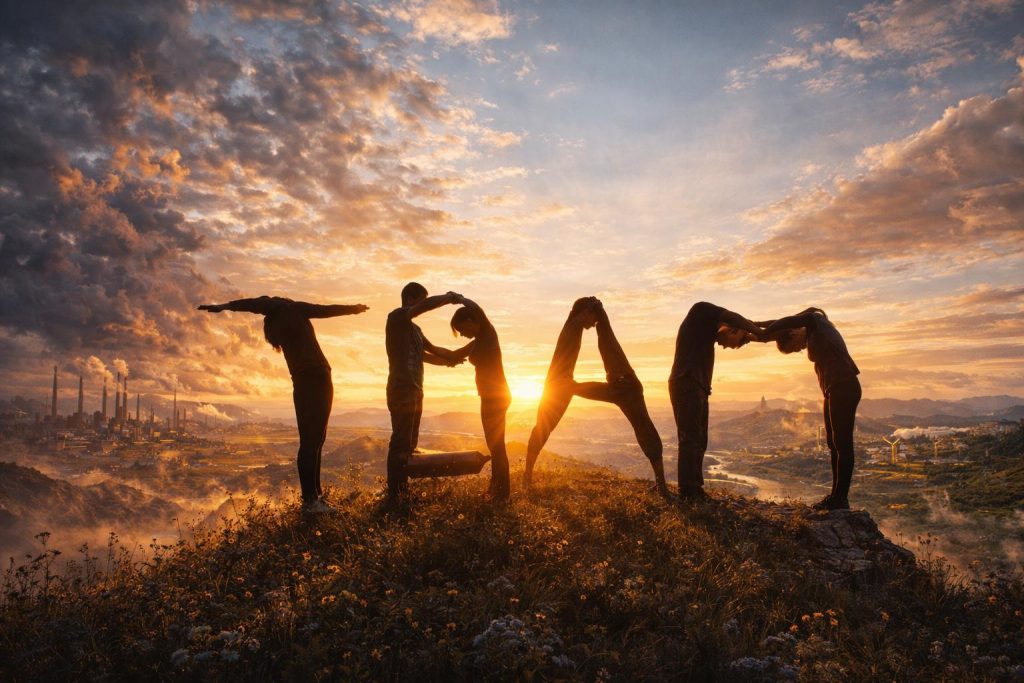 Teamwork at sunset on a hill (Copy)